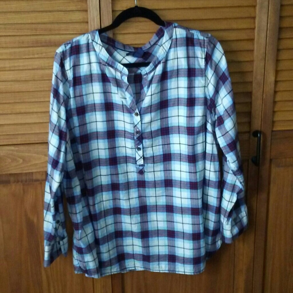 Lands End light cotton flannel plaid maroon +